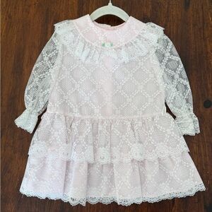 Vintage Pink White Drop Waist Lace Dress Ribbons & Lace Collection Size 4T